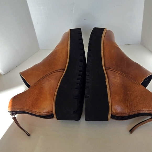 ANTHROPOLOGIE ×ALL Black Brown Tan  Leather Boots with Chunky Sole Platform - Picture 5 of 12